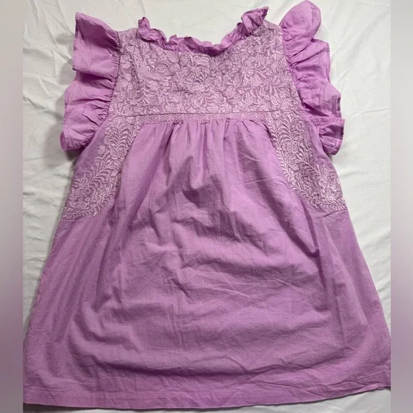 J. Marie Lavender Flutter Sleeve Embroidered Blouse - Picture 4 of 7